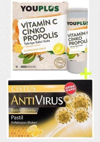 Youplus Vitamin C Çinko Propolis 20 Efervesan Ve Antivirüs Pastil Cistus Ballı Limonlu