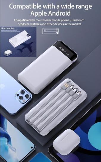 10000 Mah Hızlı Şarj Lcd Gösterge Lightning Type-C Micro Usb Giriş Çıkış Powerbank