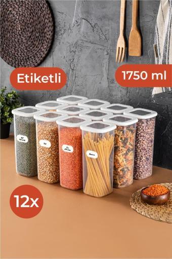 Etiketli Foly Kare Erzak Saklama Kabı Seti 12li 1,75 Büyük Boy Beyaz