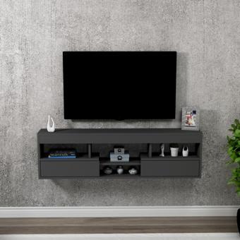 Arnetti Tv Sehpası Duvara Monte Raflı 2 Kapaklı LİSA Televizyon Sehpası, Antrasit