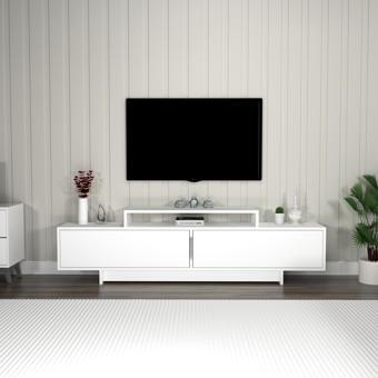 Arnetti Grasyas 2 Kapaklı Raflı 180 cm Dekoratif TV Sehpası, Beyaz - Grasyas