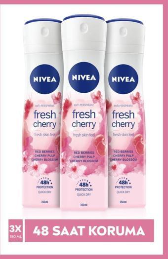 Nivea Kadın Sprey Deodorant Fresh Cherry 48 Saat Koruma 150Mlx3