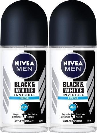 Nivea Men Erkek Roll-On Deodorant, Black & White Fresh 50 Ml, X2 Adet, Ter Kokusuna Karşı 48 Saat Koruma