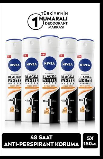 Nivea Men Erkek Sprey Deodorant Black & White Invisible Güçlü Etki150Mlx5Adet,48 Saat Anti-Perspirant Koruma