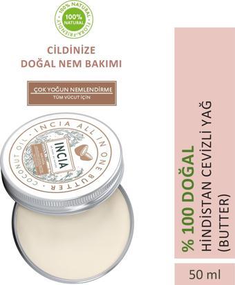 INCIA %100 Doğal Tüm Vücut İçin Butter Yoğun Nemlendirici Krem Hindistan Cevizli Organik Vegan 50 ml