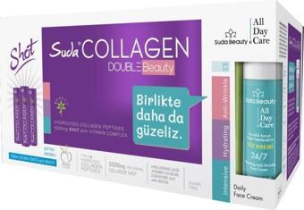 Suda Collagen Double Beauty (30 Shot Şeftali Kolajen & Suda Beauty All Day Care Yüz Kremi 50ml)