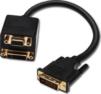 DVI Y-Splitter Kablosu, DVI-I, (24+5), erkek &lt;-&gt; DVI-I (24+5), dişi + HD15, dişi, 0.20 metre, 