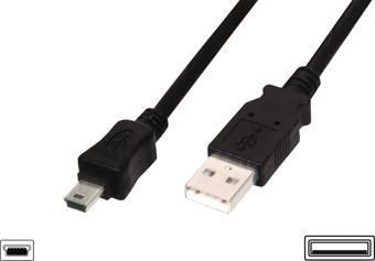 USB 2.0 Bağlantı Kablosu, USB A Erkek - USB mini B (5 pin) Erkek, 3 metre, AWG 28, USB 2.0 uyumlu, U