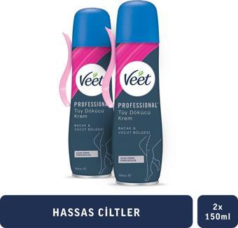 Veet Professional Tüy Dökücü Krem Sprey Bacak&vücut Bölgesi Hassas Ciltler 150ml X2