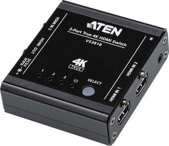 3-Port True 4K HDMI Switch, uzaktan kumanda ürünle birlikte gelmektedir
