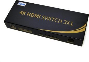 Beek 3 Port Ultra HD 4K HDMI Switch, 3 giriş - 1 çıkış, uzaktan kumandalı, 4K2K, 3D görüntü formatla