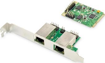 Digitus 2 Port Gigabit Ethernet mini PCI Express Kart, single lane, düşük profil bracket, Realtek çi