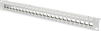 Digitus 24 Port Boş Patch Panel, Zırhlı, 1U Yüksekliğinde, Gri Renk