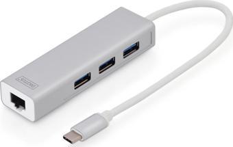 Digitus USB 3.0 Hub &amp; USB 3.0 Gigabit Ethernet Adaptörü, 1 x 10/100/1000 RJ45 Dişi Yuva, 1 x USB