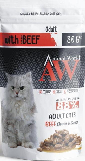 Animal World Biftekli kedi konservesi 80 Gram x 10 Adet