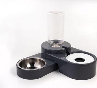 Miapet Köşeli Ayarlanabilir Hazneli Çelik Taslı Kedi-Köpek Mama Ve Su Kabı Seti 1000ml Gri
