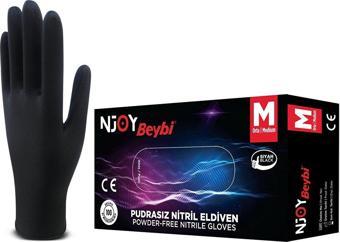 Muayene Medium Pudrasız Muayene Eldiveni Njoy Nitril Siyah Eldiven (100'lü Paket)