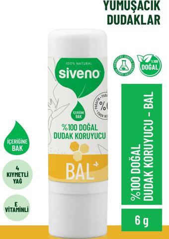 Siveno %100 Doğal Dudak Koruyucu Bal Bitkisel Lipbalm Dudak Kremi Nemlendirici Parlatıcı Onarıcı 6 G