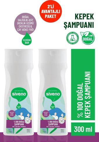 Siveno %100 Doğal Kepeğe Karşı Etkili Şampuan Yağlı Saçlar Çay Ağacı Keklik Üzümü Vegan 300 ml X 2 Adet