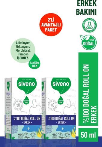 Siveno %100 Doğal Roll-On Erkek Deodorant Ter Kokusu Önleyici Bitkisel Leke Bırakmayan Vegan 50 ml X 2 Adet