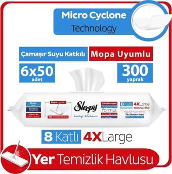 Sleepy Easy Clean Çamaşır Suyu Katkılı Mopa Uyumlu Yer Temizlik Havlusu 6X50 (300 Yaprak)