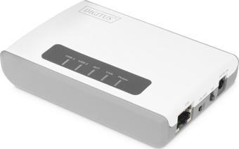 Digitus 2-Port USB 2.0 Kablosuz Çok Fonksiyonlu Ağ Sunucusu, 300 Mbps, Network USB Hub, Print Server