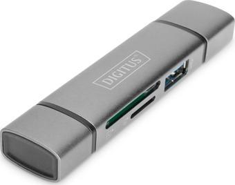 Digitus Çift Kart Okuyucu Hub, USB-C™ / USB 3.0, OTG ( Combo Kart Okuyucu Hub (USB-C + USB 3.0),  1 