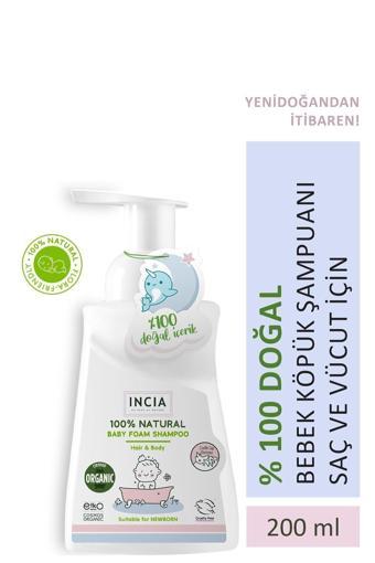 INCIA %100 Doğal Organik Sertifikalı Bebek Köpük Şampuanı Saç Vücut Lavanta Konak Önleyici Yenidoğan 200 ml