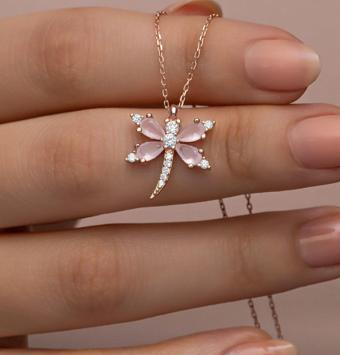 925 Ayar Gümüş Pembe Zirkon Taşlı Yusufcuk Kolye