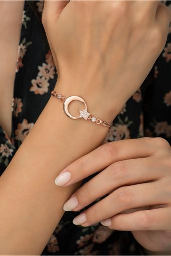 925 Ayar Gümüş Rose Ayyıldız Kadın Gümüş Bileklik