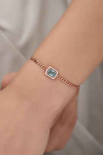 925 Ayar Gümüş Rose Gurmet Zincir AquamarinTektaş Bileklik