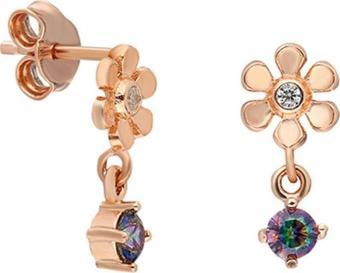 925 Ayar Minik Mistik Topaz Taşlı Çiçek Küpe Kadın Gümüş Küpe 