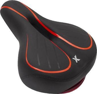 FORTE GT 1838 Işıklı Bisiklet Selesi 290mm*220 Geniş Yaylı Deri Koltuk Siyah Kırmızı