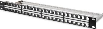 Digitus 48 Port Boş Patch Panel, Zırhlı Keystone Jack Takılabilir, 1U Yüksekliğinde, siyah RAL 9005 