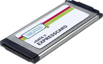 Digitus Serial ATA II PCMCIA Express Kartı, 1 x eSATA konnektör, ince tip Formfactor 34, chipset SiI