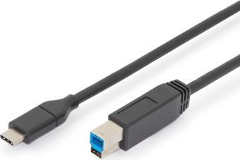 Digitus USB Tip-C Bağlantı Kablosu, Tip C (USB 3.1) Erkek &lt;-&gt; Tip B Erkek, 1 metre, Gen2, 3A, 