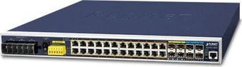 Industrial L3 24-Port 10/100/1000T 802.3at PoE + 4-Port 10G SFP+ Managed Ethernet Switch (-40~75 deg