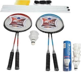 Delta 4 Adet Badminton Raketi + Çanta + File-Demir + 6 Kaz Tüyü + 3 Plastik Toplam 9 Badminton Topu