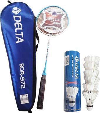 Delta Tek Parça Badminton Raketi + Badminton Çantası + 6 Adet Kaz Tüyü Deluxe Badminton Topu Seti