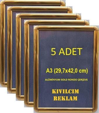 Kıvılcım 5 Adet A3 - 29,7 x 42 cm Gold Alüminyum Açılır Kapanır Rondo Çerçeve