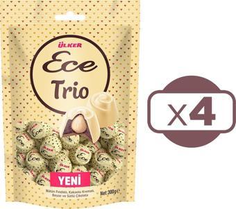 Ülker Ece Trio Bütün Fındıklı Beyaz ve Sütlü Çikolata 300 gr 4 lü