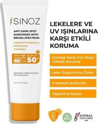 Sinoz Spf 50 Leke Karşıtı Yüksek Koruyucu Yüz Güneş Kremi 50 ml Normal Ve Kuru Ciltler Için