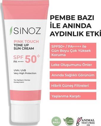 Sinoz Pink Touch Spf 50 Cilt Aydınlatıcı Ton Eşitleyici Pembe Yüz Güneş Kremi 50 ml Tüm Ciltler İçin