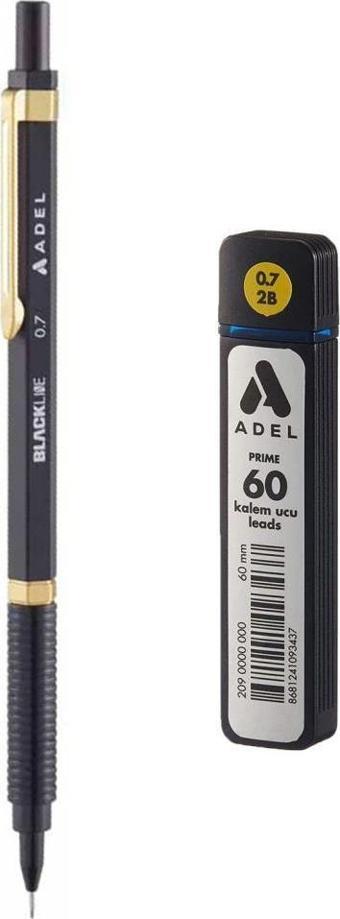 Adel Blackline Metal Gövdeli Versatil Kalem 0.7 Mm SİYAH-ALTIN + Prıme 0,7 Uç 60'lı