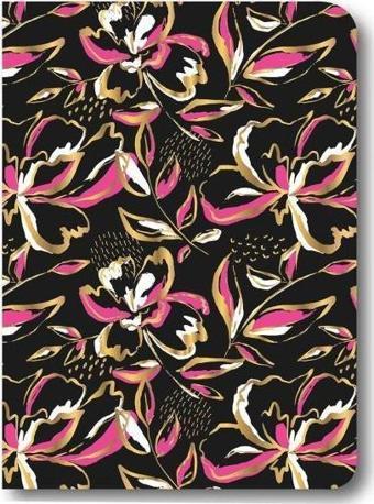 Lizy Cilt Kabartmalı Desen Kenarı Yaldızlı İvory Çizgili Defter 96 Yaprak 15x21 cm Pembe