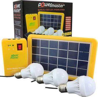 POWERMASTER PM-8905 GÜNEŞ PANELLİ 3 LAMBALI POWERBANK ÖZELLİKLİ ÇOK AMAÇLI ŞARJLI SOLAR AYDINLATMA