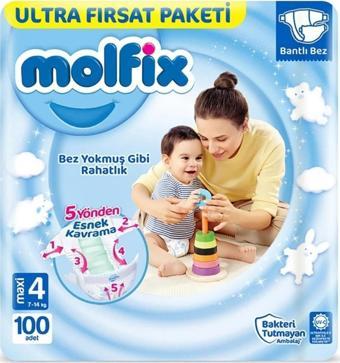 Molfix Bebek Bezi Ultra Fırsat Paketi 4 Beden 7-14 Kg 100 Adet