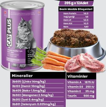 Pate Içinder Et Parçacıklı Kuzu Etli Ve Havuçlu Yetişkin Kedi Konserve Yaş Mama 395 gr X 12