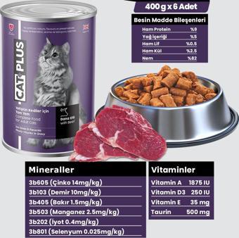 Sos Içinde Et Parçacıklı Dana Etli Yetişkin Kedi Konserve Yaş Mama 400 gr X 6 Adet