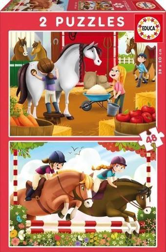 Educa W17150 Horse Grooming 2x 48 Parça Puzzle